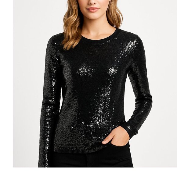 Michael Michael Kors Sequin Black Silver Small Glam Top - Picture 2 of 4